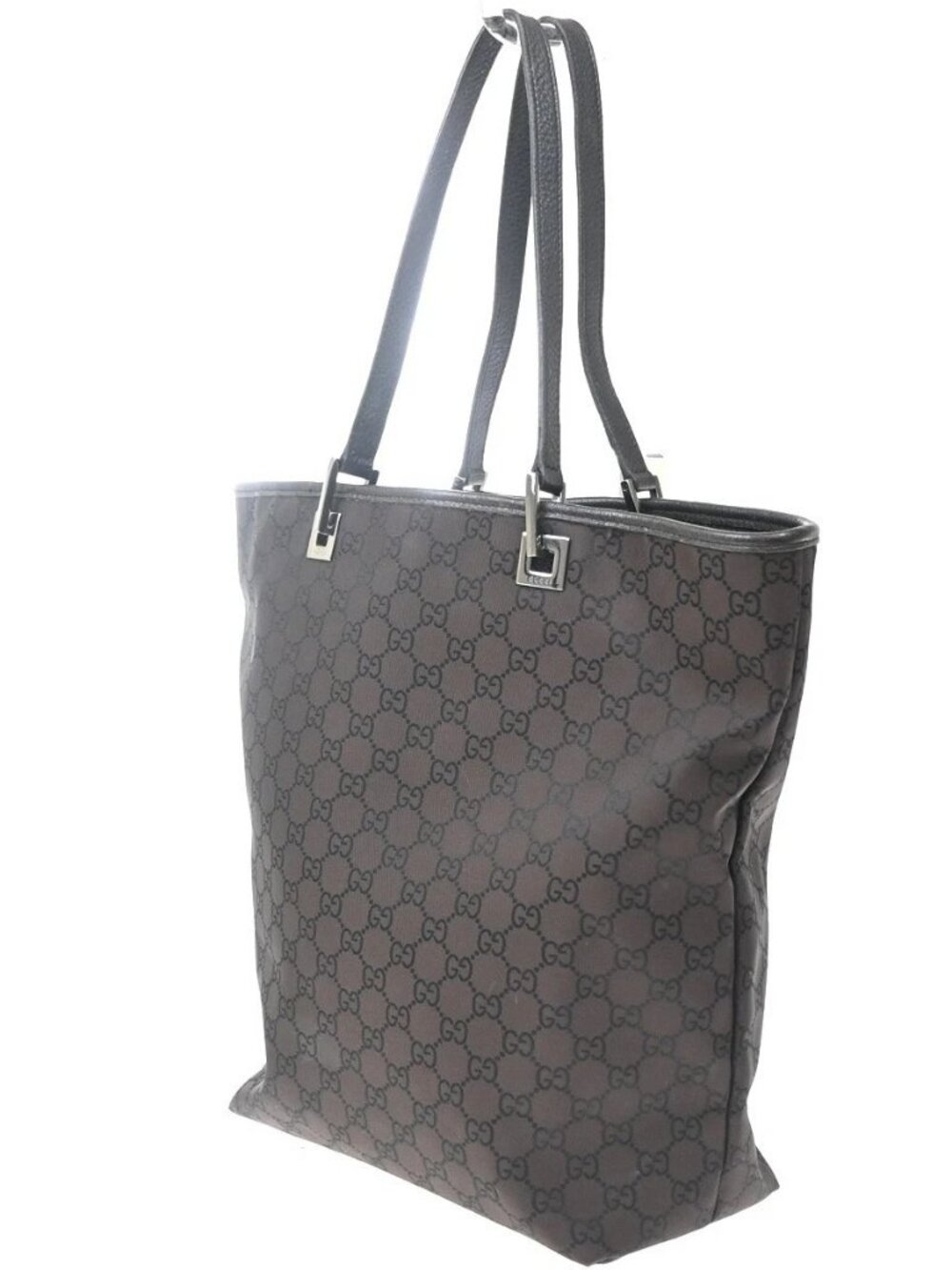 GUCCI Logo GG Pattern​ Shoulder Tote Bag Nylon Leather Brown SHW Italy 61KD552 - Picture 4 of 16